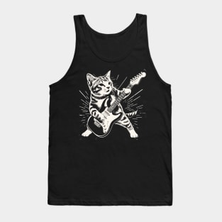 Funny Cat Playing on electric guitar guitariste Tank Top